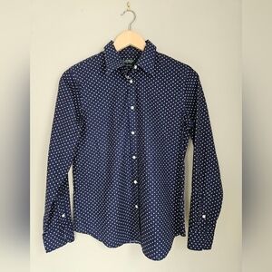Ralph  Lauren blouse dot polka navy size medium